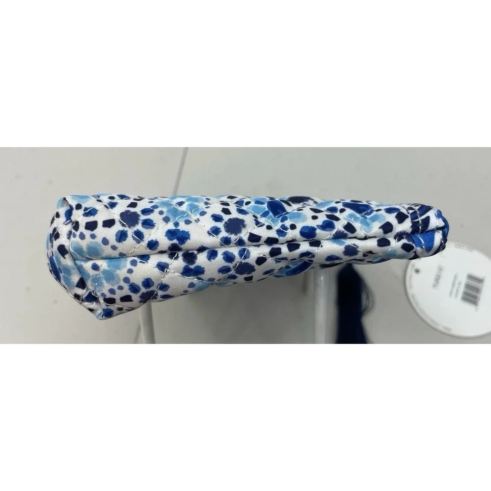 NWT Modella Quilted Blue Abstract Mosaic Makeup‎ Cosmetic Bag Purse Kit Tassel